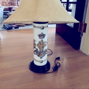 Two Coast Guard commissioned insignia emblazoned porcelain table lamps.